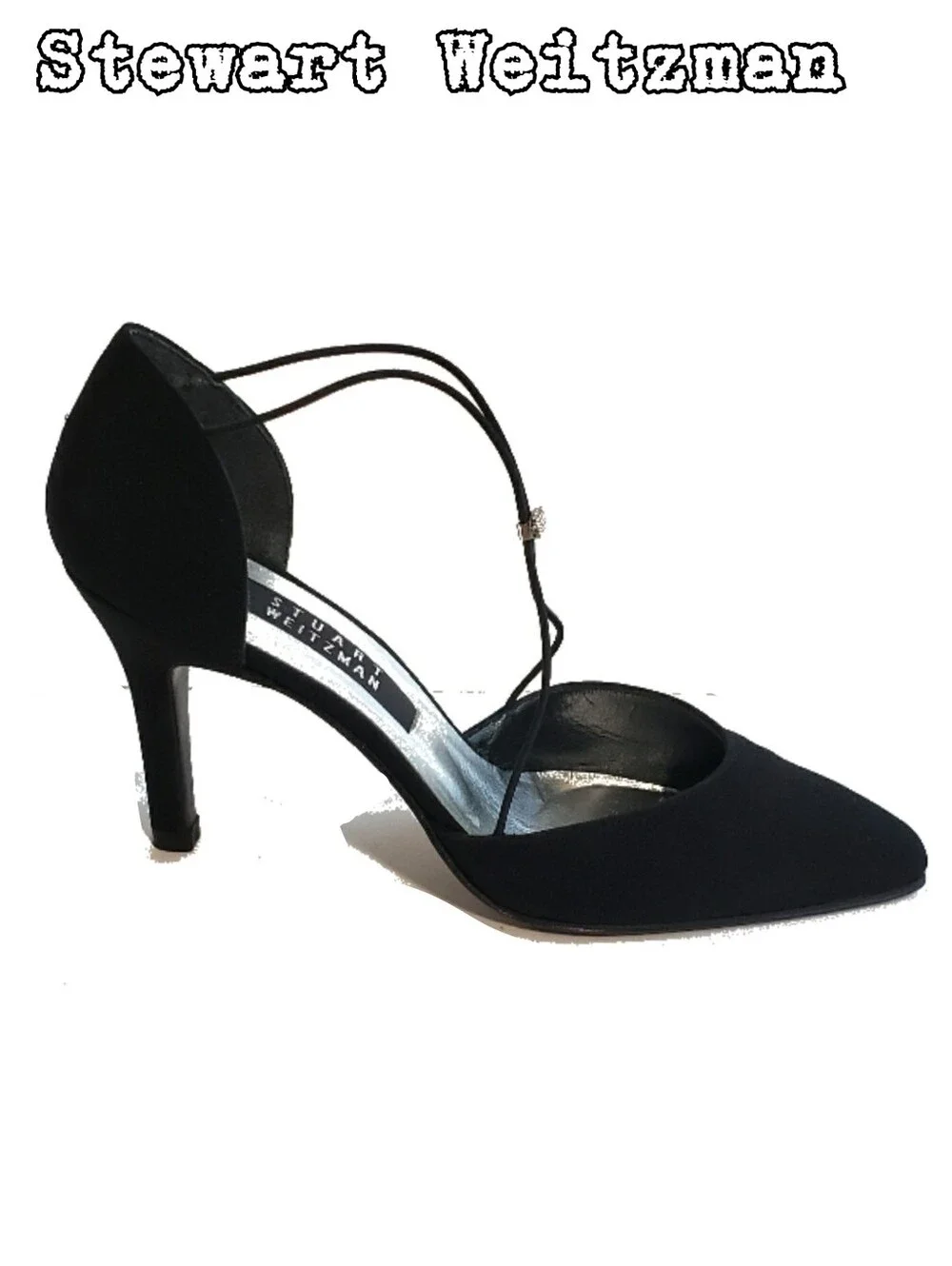 Stuart Weitzman Black Pointed D'Orsay Strappy Heel